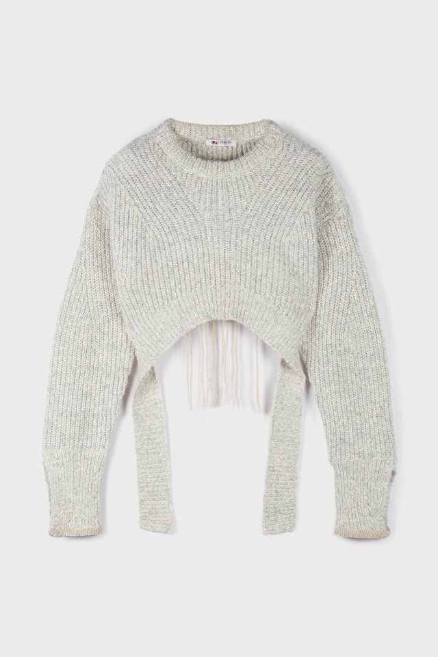 Crew Neck Cropped Sweater Top in Grey