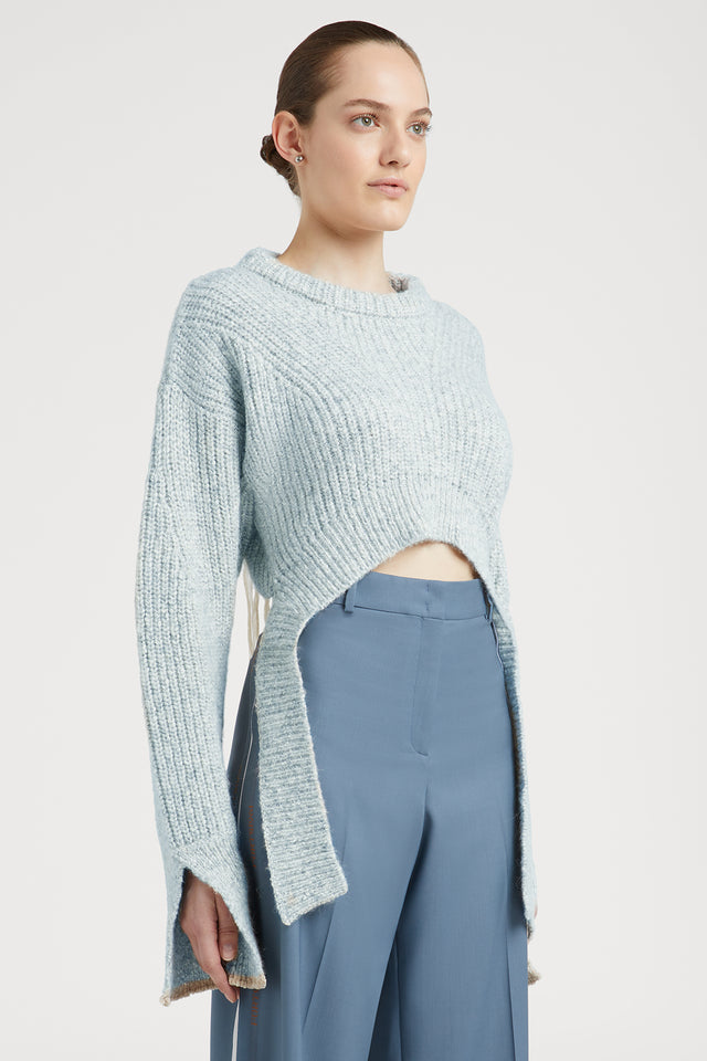 Crew Neck Cropped Sweater Top in Sky Blue