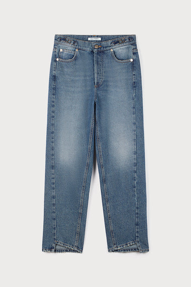 BOYFRIEND DENIM TROUSERS WITH LOGO BUCKLE