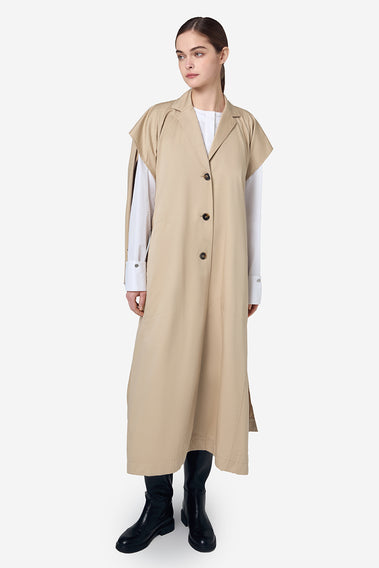 BEIGE COTTON CUT OUT TRENCH
