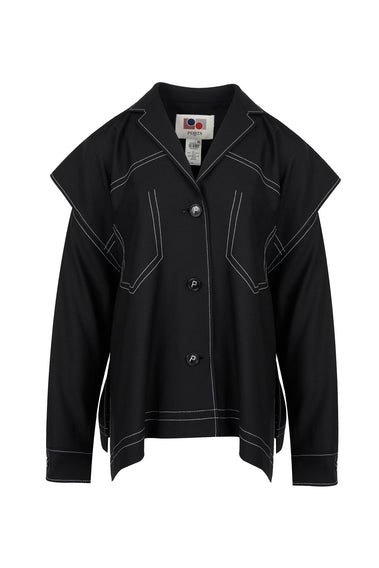 BLACK POLYESTER WOOL CUT OUT JACKET