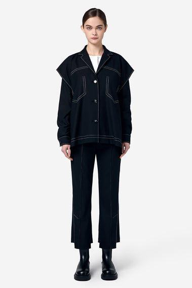 BLACK POLYESTER WOOL CUT OUT JACKET