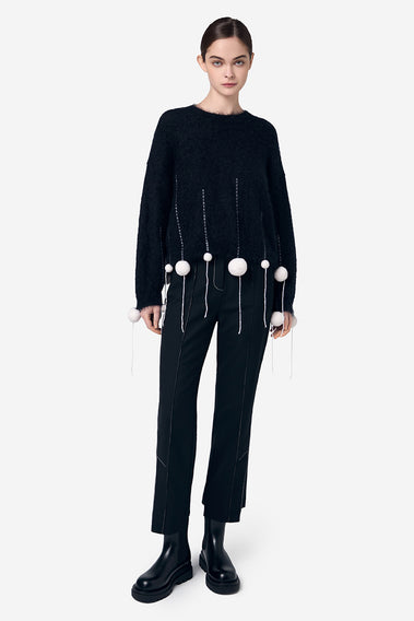 POM POM ROUND-NECK MOHAIR SILK KNITWEAR
