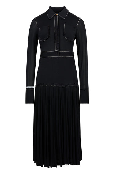 CONTRAST STITCHING STAND COLLAR KNITTED DRESS