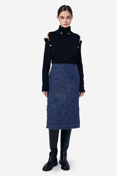 PORTS 1961 GOLD LOGO BUTTON KNITWEAR IN BLACK