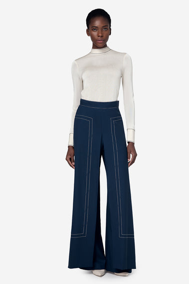 NAVY WHITE STITCHING TROUSERS