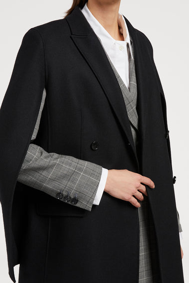 BLACK CAPE-STYLE COAT