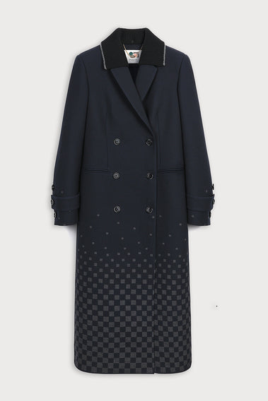 NAVY CHECKED PRINT COAT