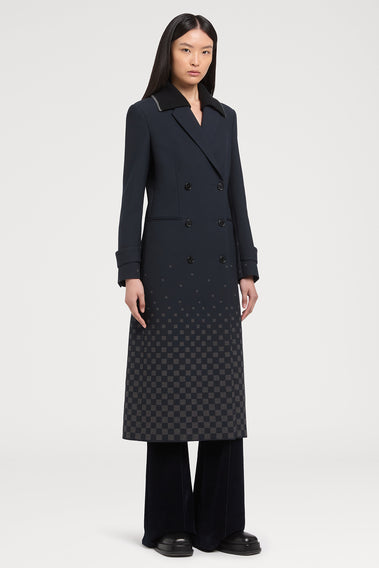 NAVY CHECKED PRINT COAT