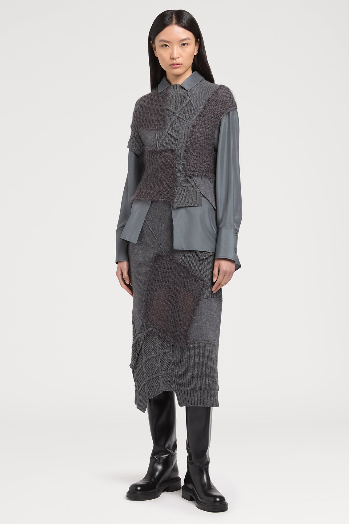 STYLISH MESH PATCHWORK KNITWEAR