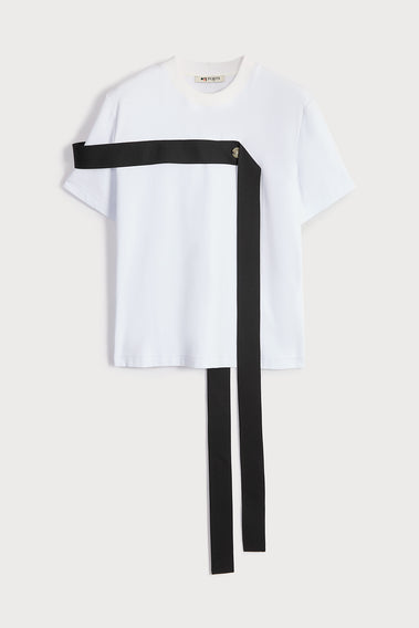 PURE WHITE T-SHIRT WITH BLACK TAPE