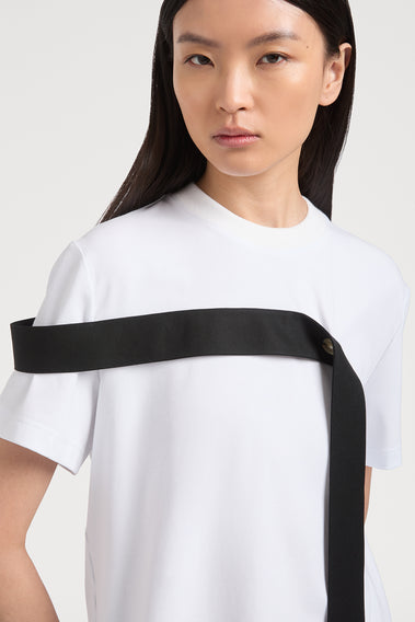 PURE WHITE T-SHIRT WITH BLACK TAPE