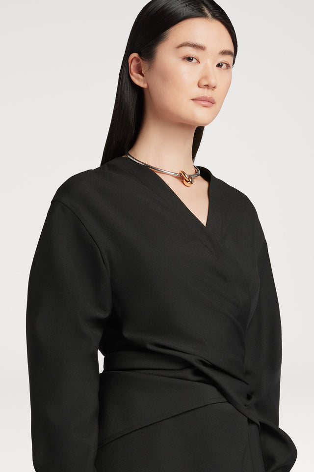 Long Sleeve Wrap-around Shirt in Black