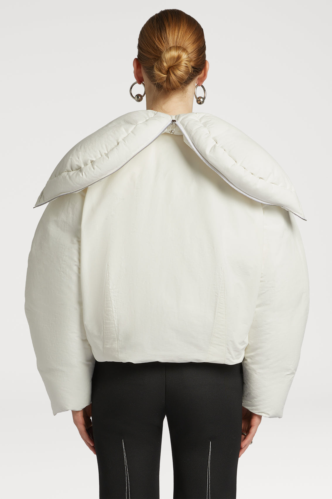 Double Pull Zipper Down Jacket in Optic White