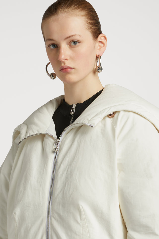 Double Pull Zipper Down Jacket in Optic White