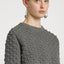 Crew Neck Felted Bubble Long Sleeve Sweater Top in Grey