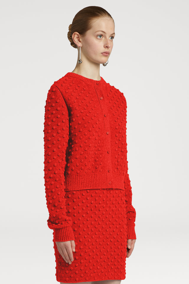 Felted Bubble Cardigan in Fire Red