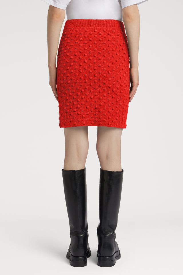 Felted Bubble Knitted Mini Skirt in Fire Red