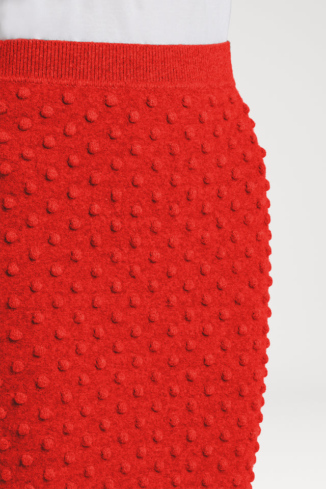 Felted Bubble Knitted Mini Skirt in Fire Red