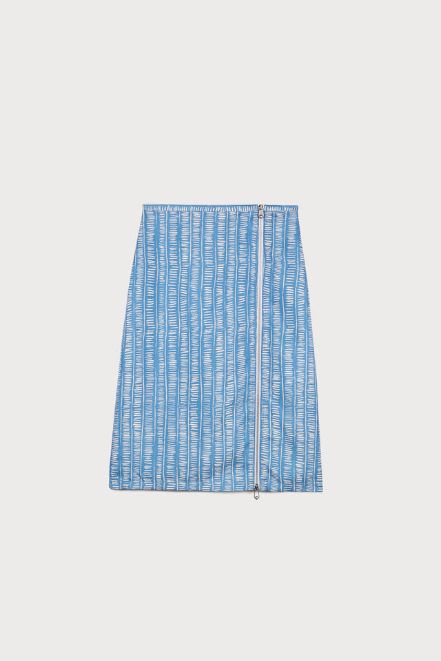 Printed Motif Midi Skirt in Blue and White