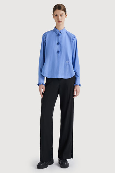 Charming Pom Pom Shirt - Blue & White