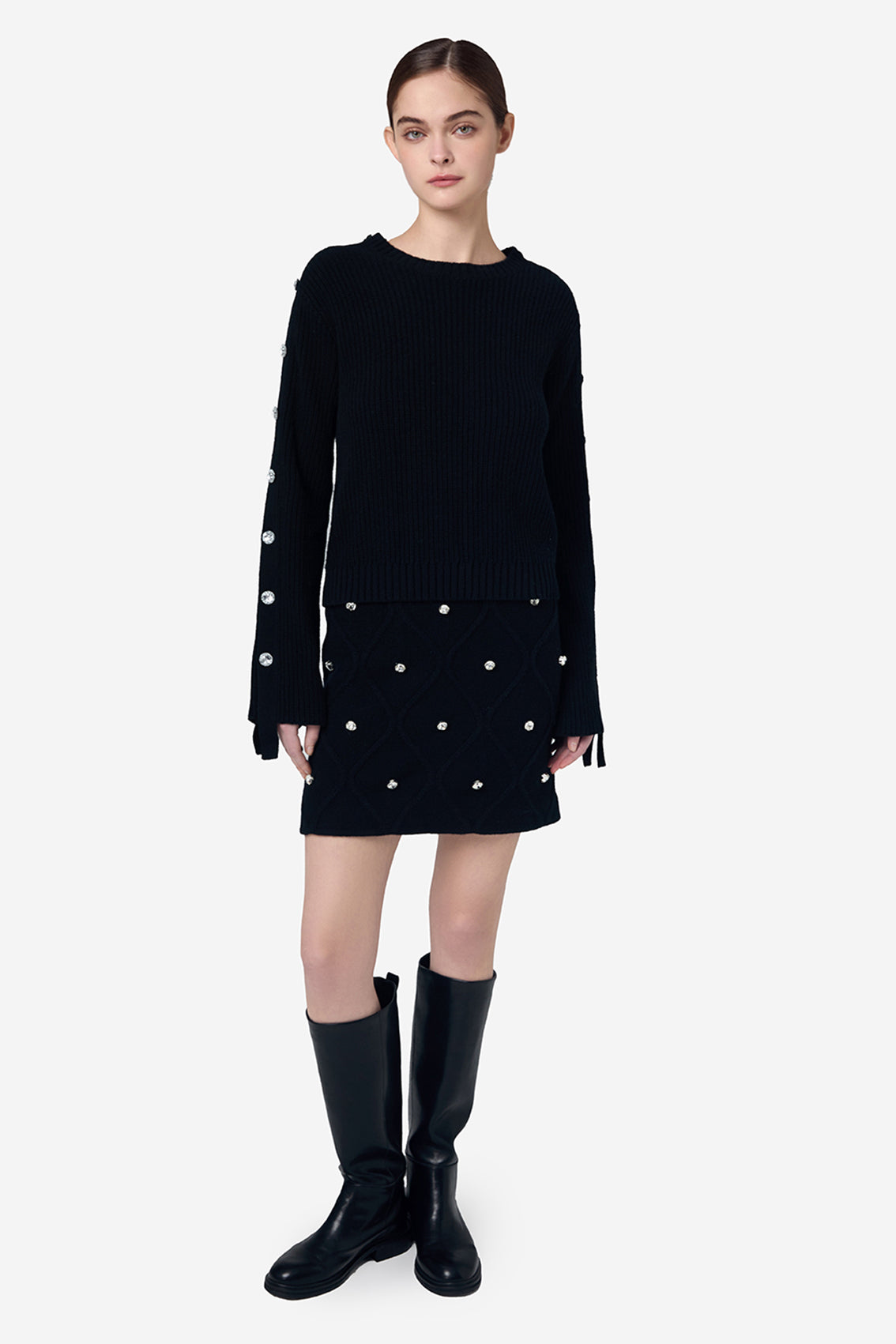 Alpine-Inspired Crystal Knitwear Skirt