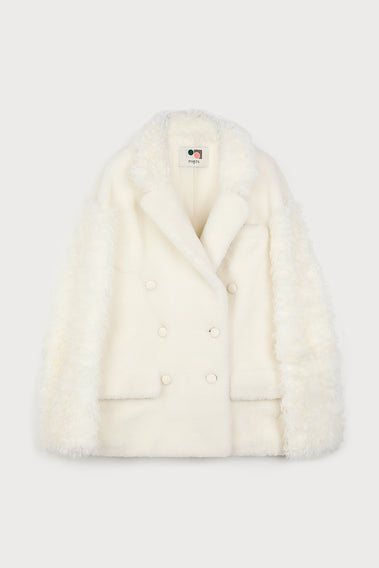 DOUBLE-BREASTED WHITE WOOLFELL COAT