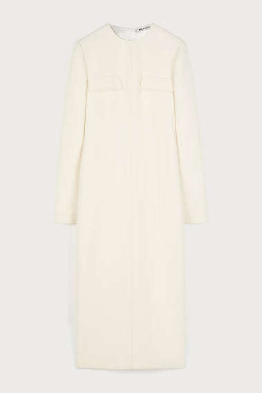 REFINED WHITE WOOL SOPHISTICATED DRESS
