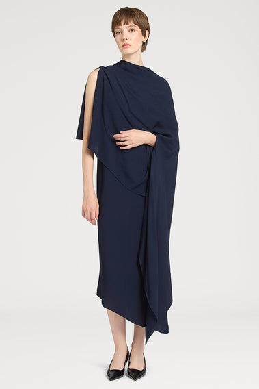 ELEGANT NAVY BLUE CAPE DRESS
