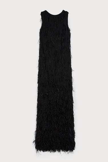 SHOWSTOPPING BLACK DRESS WITH FEATHERED