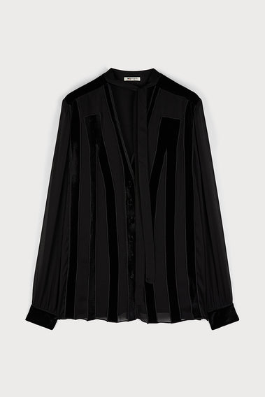 BLACK SILK STRIPED BLOUSE