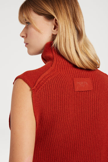 RED TURTLENECK CAPE SWEATER