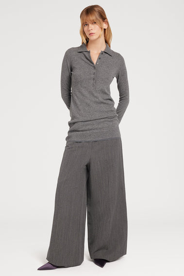 LUXURIOUS CASHMERE GREY POLO KNITWEAR