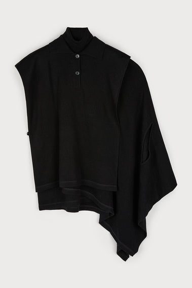 ELEGANT BLACK TURTLENECK CAPE SWEATER