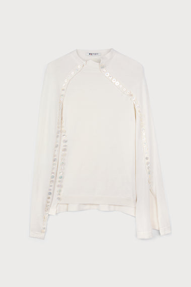 STUNNING WHITE BUTTONS SLEEVE KNITWEAR