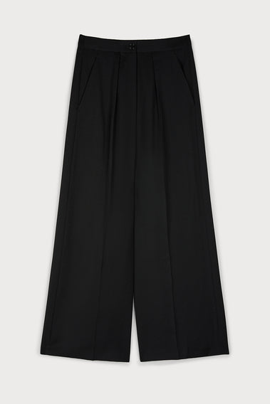CHIC BLACK WIDE-LEG WOOL PANTS