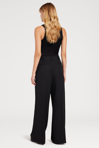 CHIC BLACK WIDE-LEG WOOL PANTS