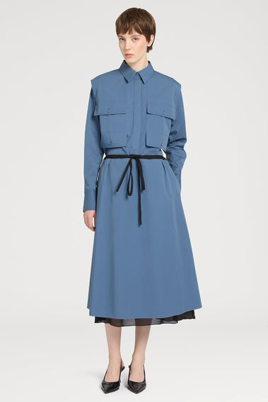 ELEGANT BLUE SKIRT WITH BLACK TRIM