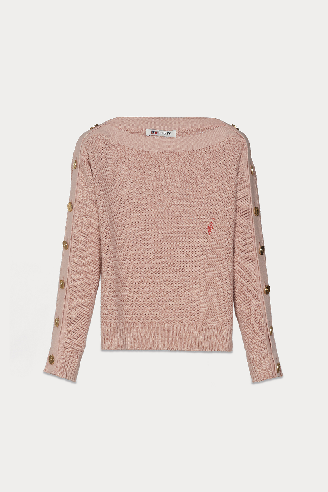 Pink Boat Neck Button Detail Knit Top