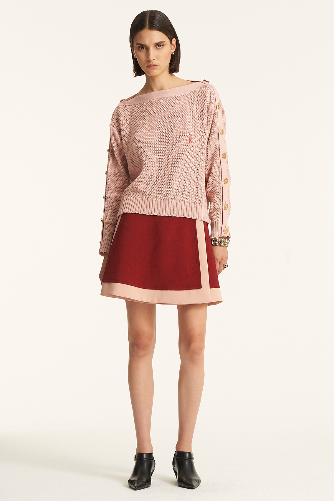 Pink Boat Neck Button Detail Knit Top