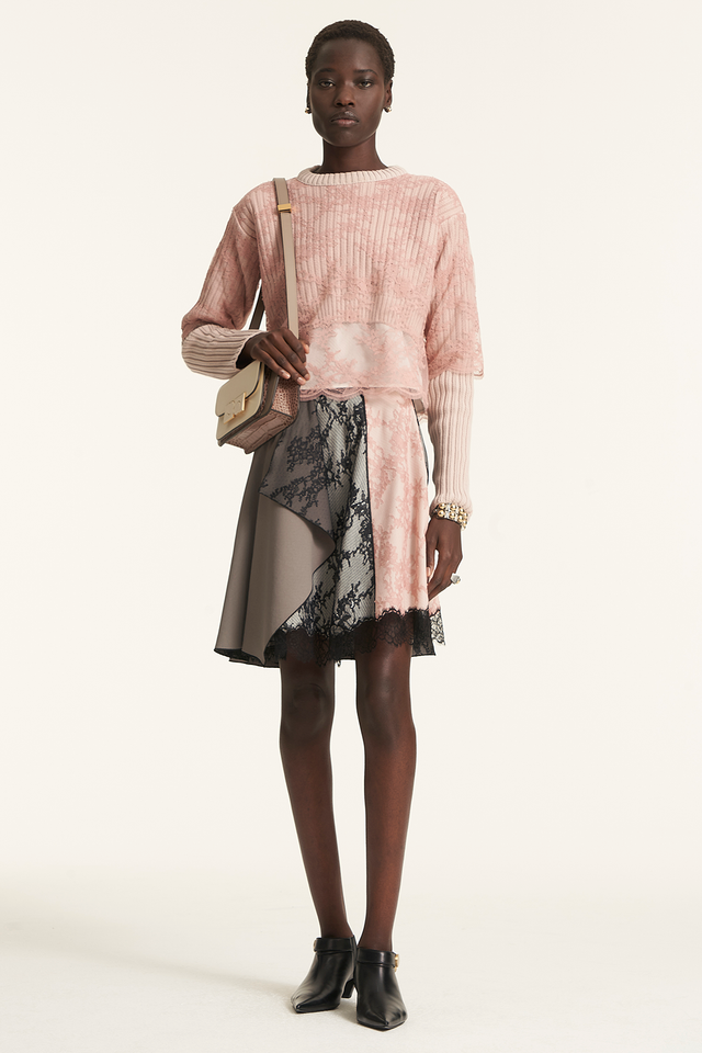 Blush'd Crop Knit with Lace Overlay