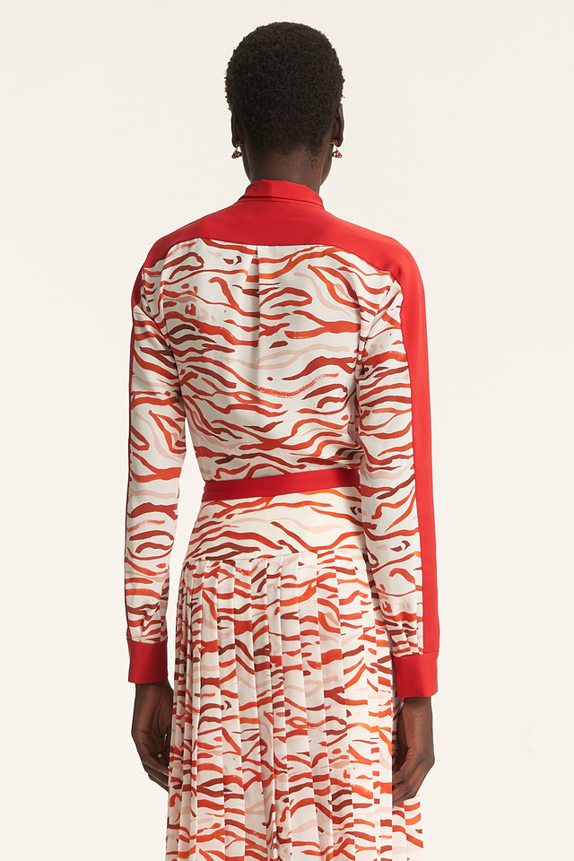 Red Tiger Stripe Blouse w Tie