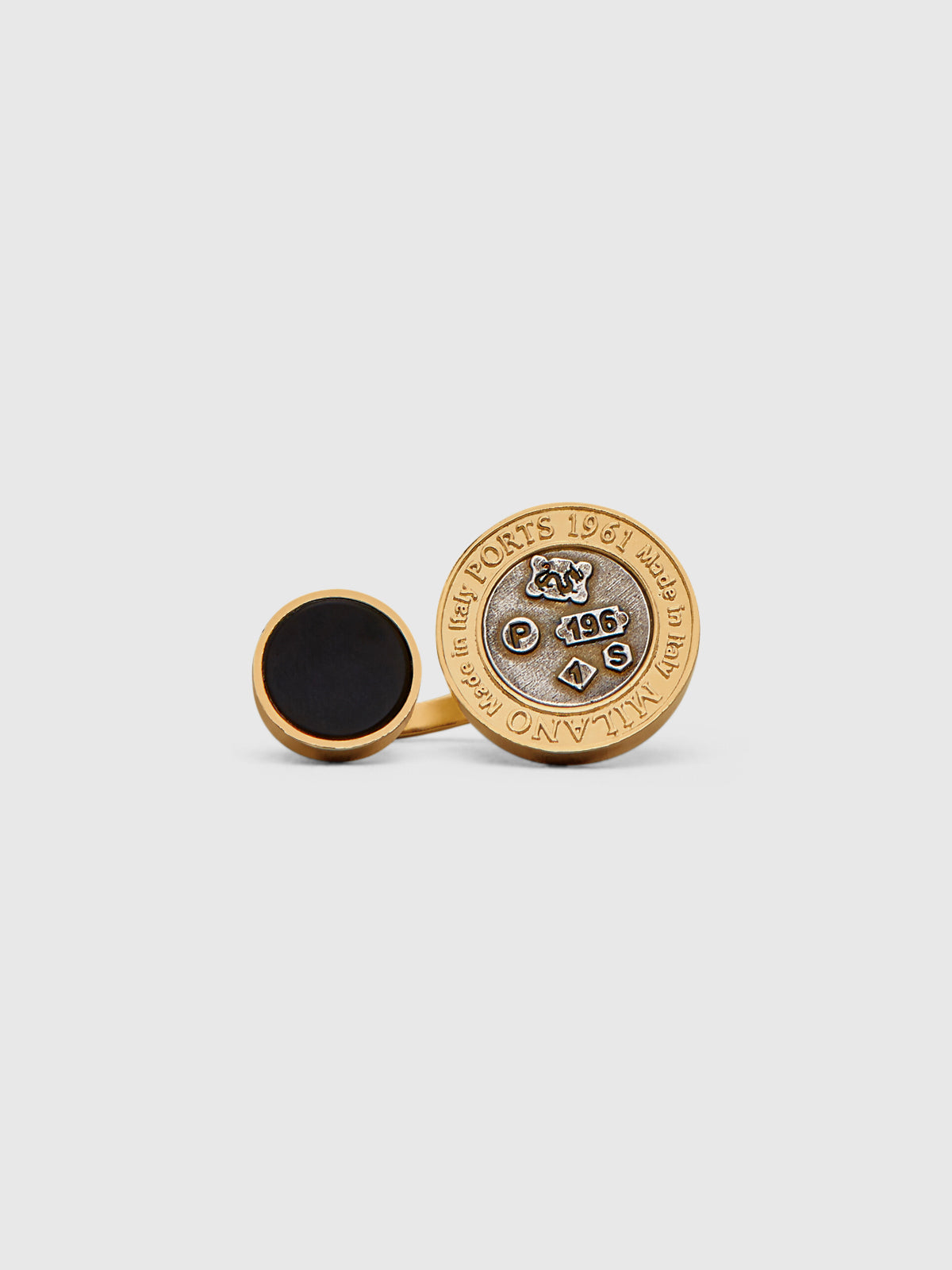 BRANDED DISC RING IN LIGHT GOLD