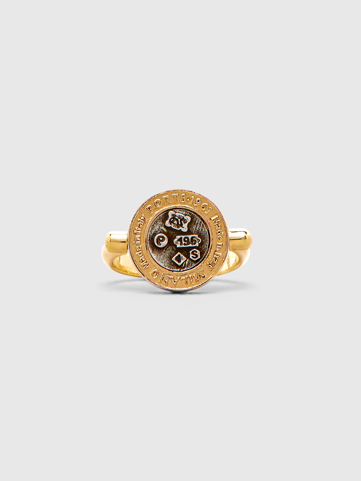 BRANDED DISC RING IN GOLD