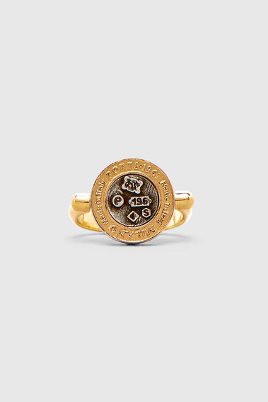 BRANDED DISC RING IN GOLD