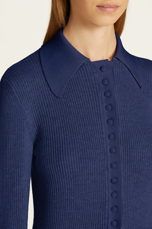 Royal Fitted Knit Top with Button Detail