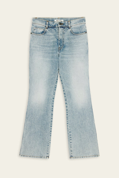 WASHED DENIM FLARE JEANS