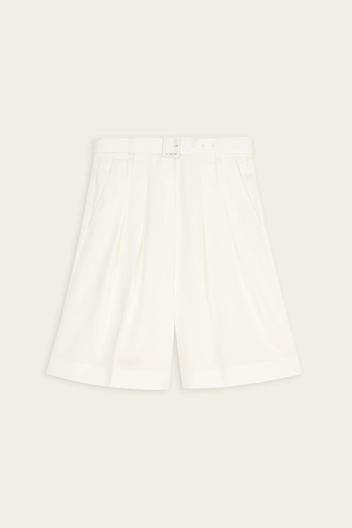 Summer White Pleated Bermuda Shorts