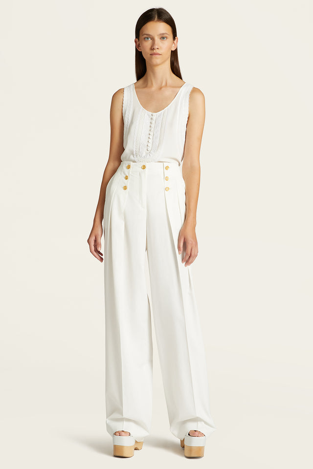Wide Leg White Sailor Trousers