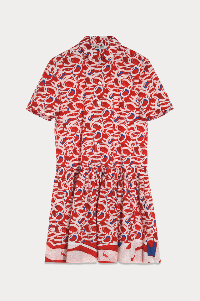 Abstract Ruffle Shirt Dress